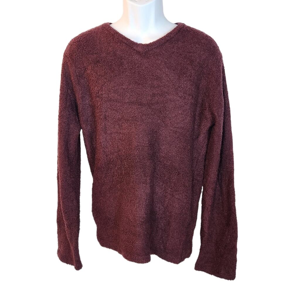 Hare Knitwear Japan Sweater Mens Medium V Neck Textured Burgundy